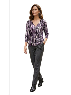 Relativity Purple Knit Cardigan M Button Front 3/4 Sleeve Work Top